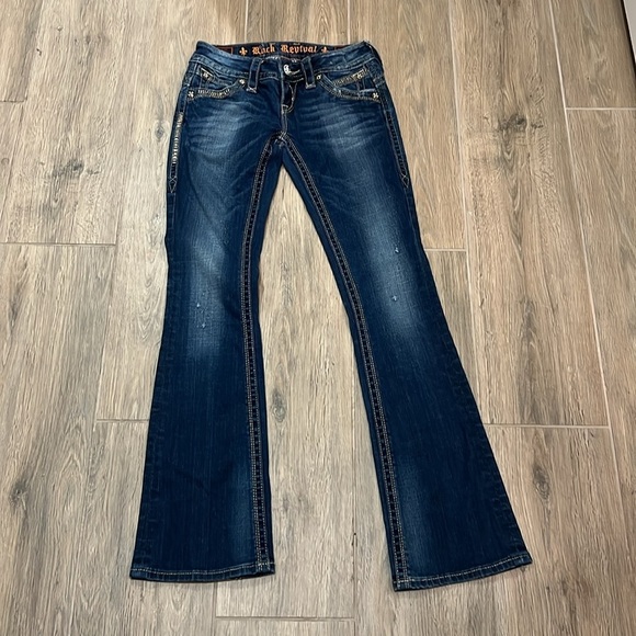 Vintage Rock Revival Jeans Women’s Size 25 Gwen Boot Distressed Buckle Y2K Blue - Picture 13 of 16